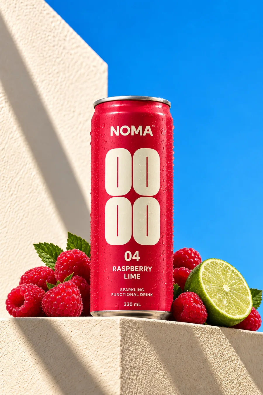 A berry-red NOMA campaign, illustrating a consistent visual direction